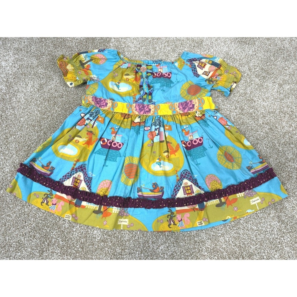 Matilda Jane‎ Girls Dress Paint by Number Village Blue Yellow 6 Whimsical Twirl